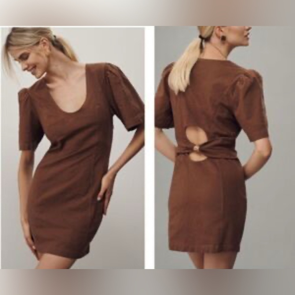 Anthropologie x Maeve Back Cutout Mini Brown Dress